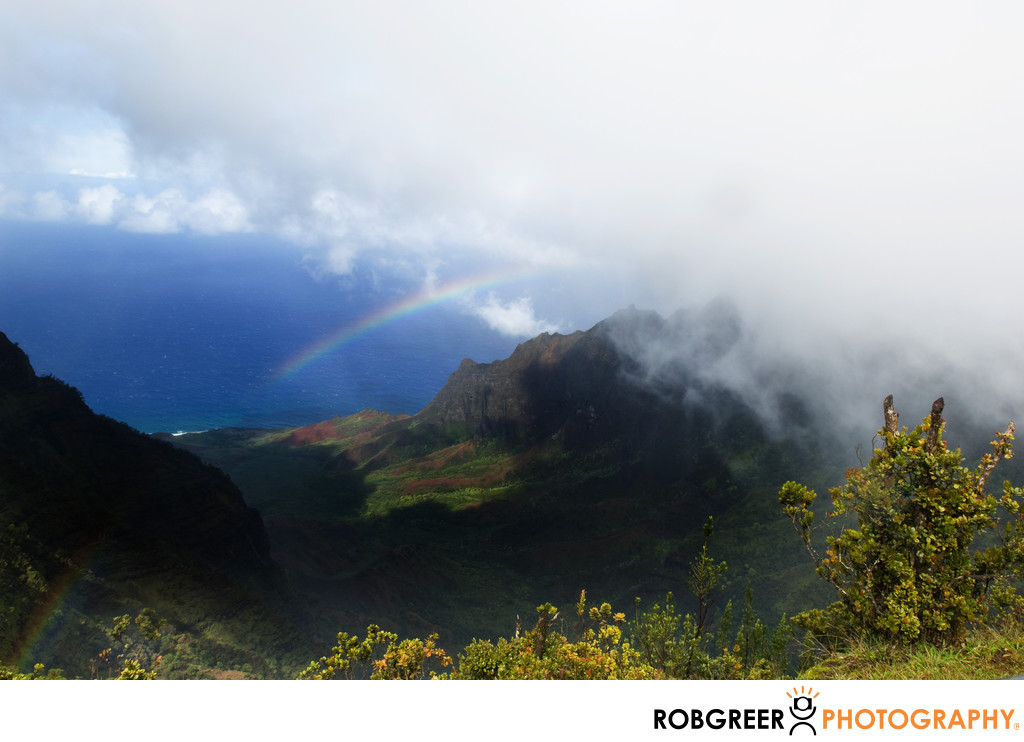 Clouds & Rainbow at Kalalau Lookout, Kauai