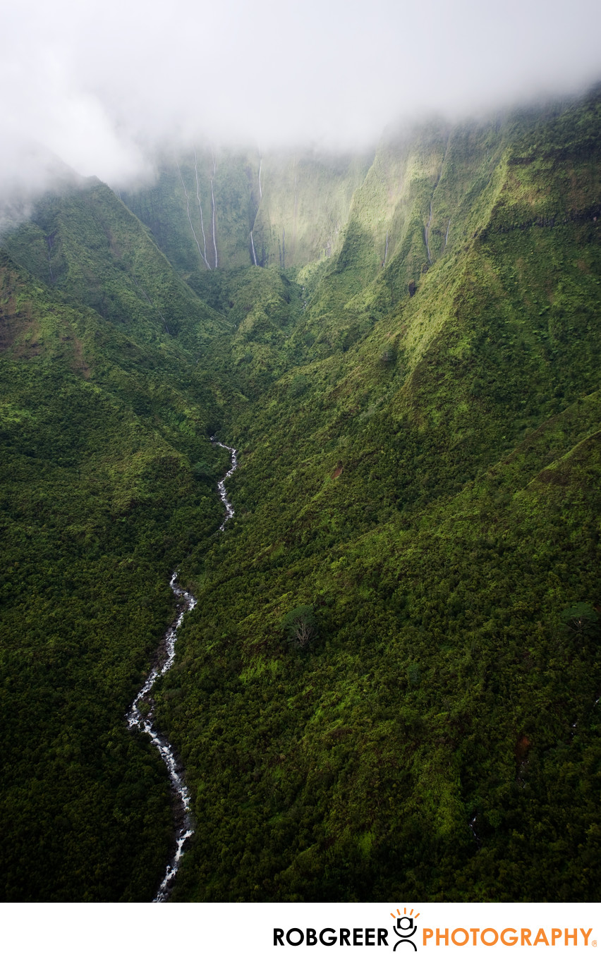 Aerial View of Jungle Canyon in Kauai