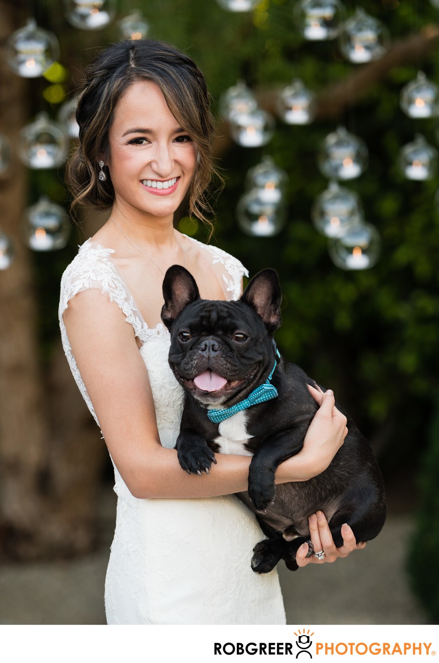 Bride Poses with Dog: Cocktail Hour