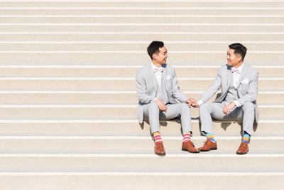 Gay Grooms Hold Hands: Couple's Portrait