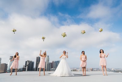 Bridal Party Bouquet Toss: Downtown Rooftop